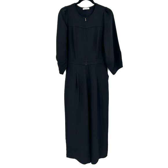 ULLA JOHNSON Black Jeanne Full Sleeve Front Zip Wide Leg Twill Jumpsuit Size 2